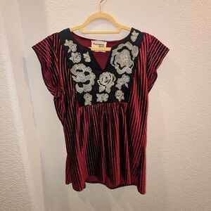 Savanna Jane Burgundy and Black Embroidered Top